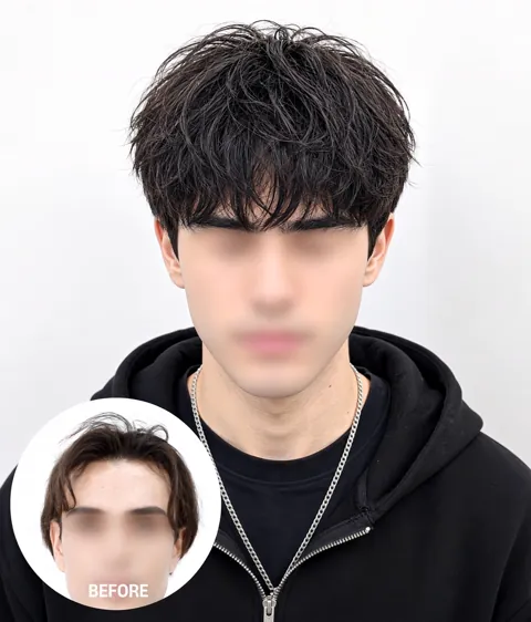 남성 볼륨 있는 웨이브 스타일과 왼쪽 아래 이전 이미지