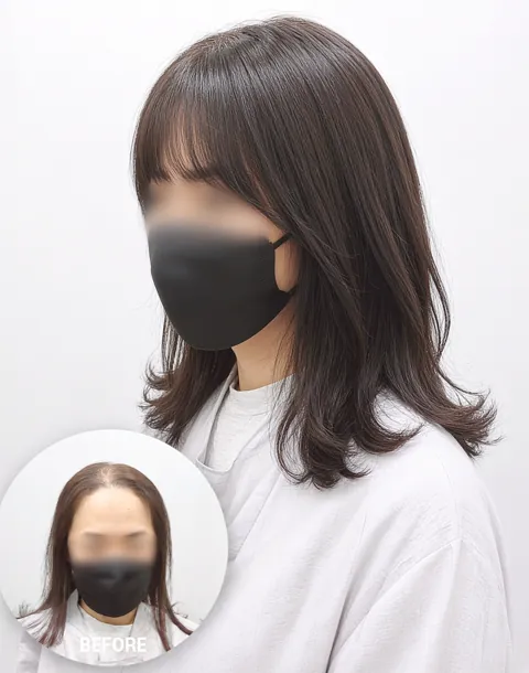 여성 자연스러운 미디엄 스타일과 왼쪽 아래 이전 이미지